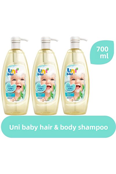 Uni Baby شامبو للشعر والجسم 700 مل، مجموعة من 3 قطع مع مضخة