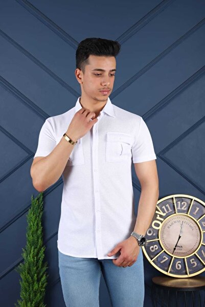 FBI White Men's Slim Fit Short Sleeve Shirt 95130