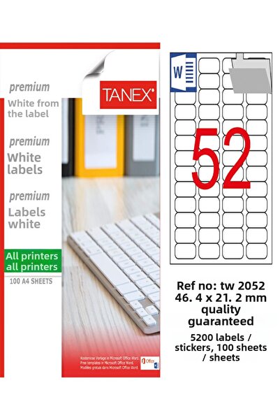 Ürün Evim ملصق ليزر Tanex - Tw-2052، 46.4*21.2 مم، أبيض، 100 قطعة