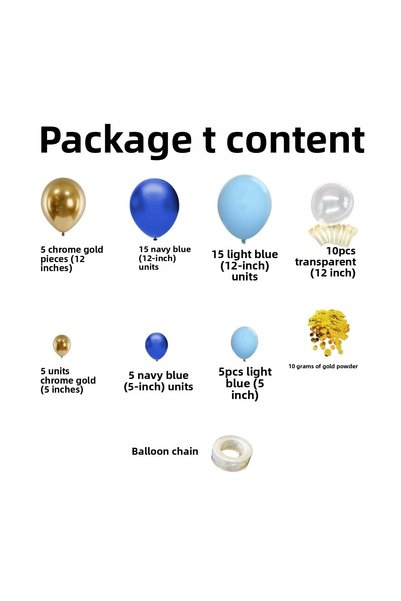 Organizasyon Pazarı Balloon Set Chrome Gold-Navy Blue-Pastel Blue-Transparent 60-Piece Balloon Chain Set + 10Grballoonpulu