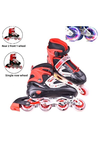 Pasifik Unisex Red Single Row Double Row Adjustable Number Lighted Silicone Wheeled Beginner Skates