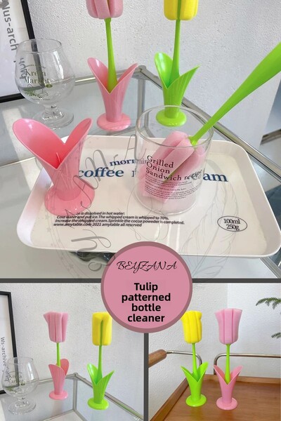 BEYZANA فرشاة تنظيف كوب المطبخ موديل توليب، فرشاة تنظيف زجاجات الأطفال، فرشاة...