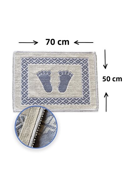 Bonny Home Soffy Cream & Gray 2 Pieces 50X70 cm Bath Mat - 100% Natural Cotton Foot Towel