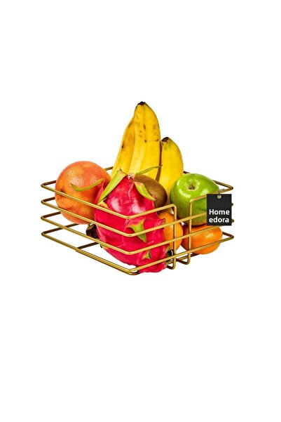 Edora Home Coș pătrat pentru fructe și legume cu colț ascuțit auriu, organizator de bucătărie, colorat - metal multifuncțional inoxidabil