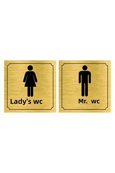 obibaskı Men-Women Wc Orientation Text Metal Gold 2 Pieces 10X10 cm