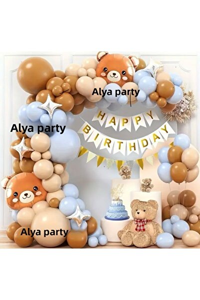 ALYA Party Birthday Set with Teddy Bear Foil Balloons