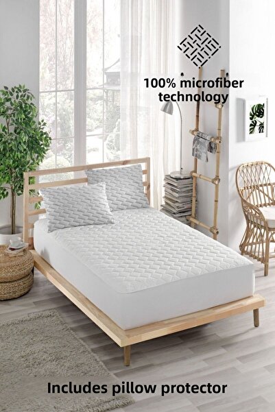 ELY PARKER 3 Piece Mattress Set - 100% Microfiber, Mattress Protector, White Quilted