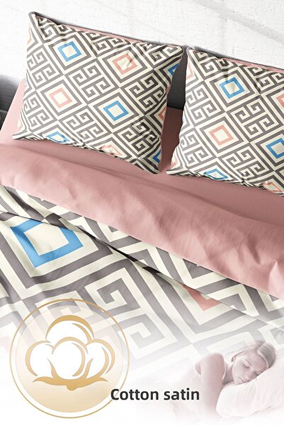 PerlaSera 3D Custom Design - Double Cotton Satin Duvet Cover Set, Geometric Modern
