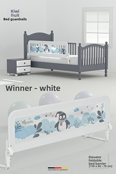 Kiwi Bed Guard Elevator White Color, Penguin Patterned 150 cm Baby Bed Barrier
