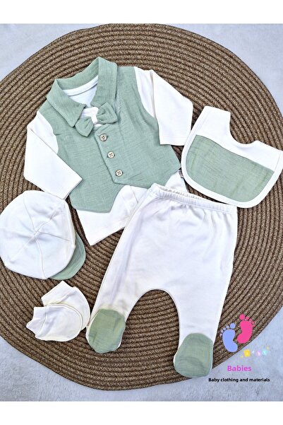 MİNİZEYN TEKSTİL سترة صغيرة مع ربطة عنق مكونة من 5 قطع للخروج من المستشفى