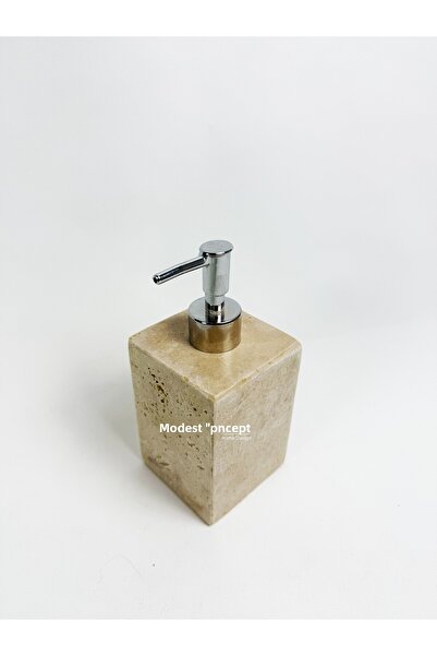 Modestmar موزع الصابون السائل من الحجر الجيري الطبيعي، موزع الصابون السائل المربع من الحجر الجيري باللون الفضي