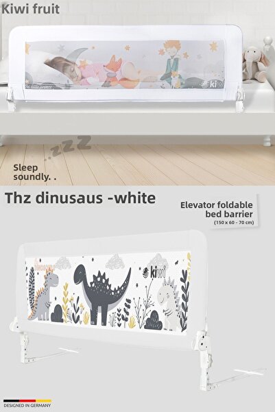 Kiwi White Dinosaur Patterned Children's Bed Barrier with Elevator, 150x60-70 cm