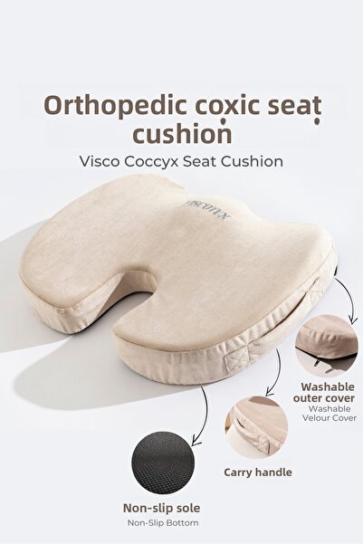 VİSCOTEX Visco Orthopedic, Non-Slip Base, Office, Car, Coccyx Sitting Cushion, 45X34X7Cm