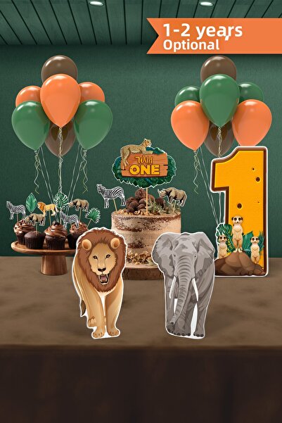 Hey Parti مجموعة حفلات أعياد الميلاد ذات طابع السفاري - (عمر سنة واحدة، عمر س...