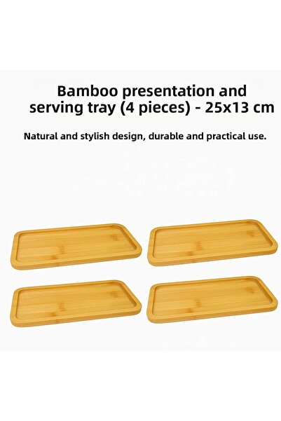 wellhome 4-Piece Bamboo Presentation Plate 25X13 cm | Natural Wood Serving Tray | Stylish Set for Kitchen and Presentation