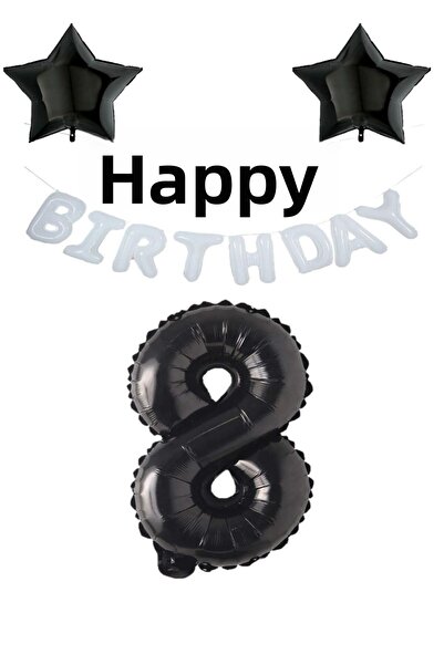 BEST PARTİ DOĞUM GÜNÜ PARTİ SÜSLERİ White Happy Birthday Set Black Star and N...
