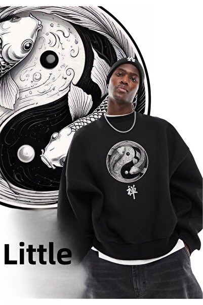 OFF THE CUFF Προσαρμοσμένο σχέδιο Ιαπωνικό εφέ yin yang Crew Neck 3 κλωστών E...