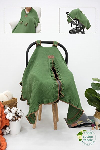 mordesign عربة أطفال موسلين خضراء - 4 طبقات مكشكشة 100% قطن