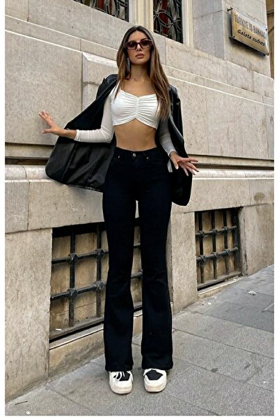 DRC trend Hot Women Pantaloni de denim cu picior evazat negru, blugi evazați ...