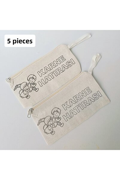 ORGANİZASYON HEDİYEM 5 قطع من القماش الخام المطبوع للتذكار، حامل أقلام رصاص قابل للطلاء - هدية كارني - هدية العيد