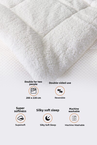 Evlen Home Collection Wellsoft Ultra Soft - Double Sided Plush Quilt, Double Size, Washable - 200x220 cm Off White