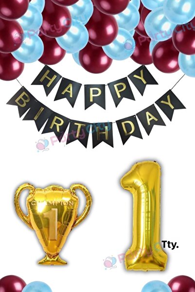 Party City مجموعة بالونات باللون الأحمر الداكن والأزرق لمحبي عمر سنة واحدة - ...