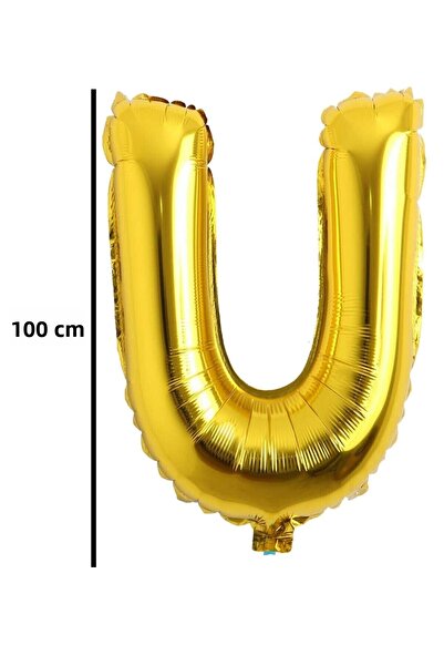 E Elmas بالون عيد ميلاد على شكل حرف U باللون الذهبي - 100 سم