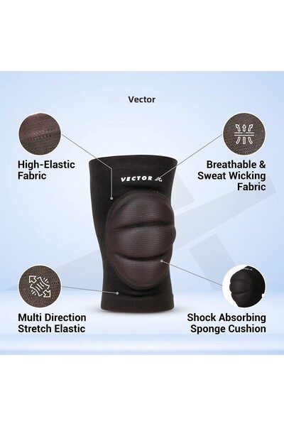 Vector X Moulded Elastic Slip-in Knee Support (Black, Size - Large) | Material - Elasticized Fabric