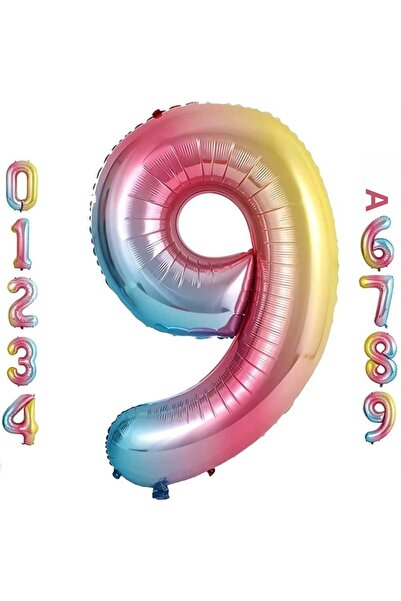 Patladı Gitti بالون فويل قوس قزح 9 أرقام 34 بوصة Inc 76 سم