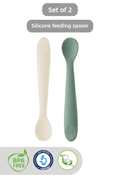 Meleni Baby طقم ملاعق سيليكون للأطفال والرضع مكون من قطعتين باللونين الأخضر و...