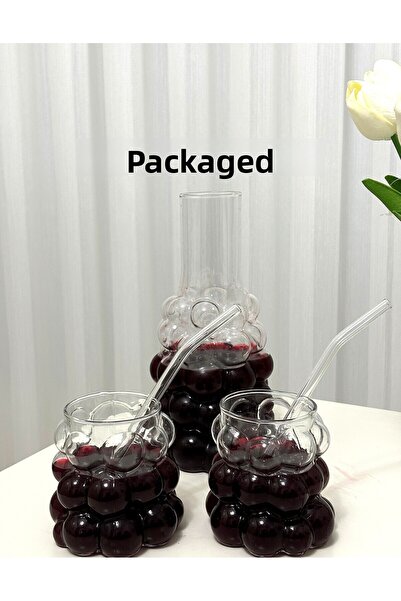 PAKETLENDİ 3-Piece Carafe & Jug and Glass - Soft Drink and Water Set (2 Beads...