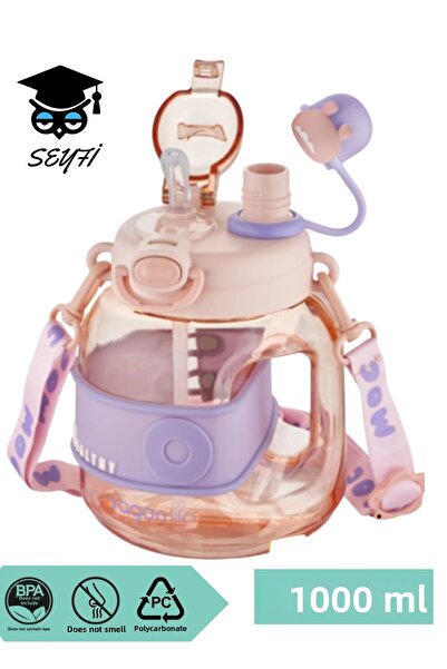 SEYFİKİRTASİYE 1000ml Single Lid Dual Use Water Flask with Straw and Spirit S...