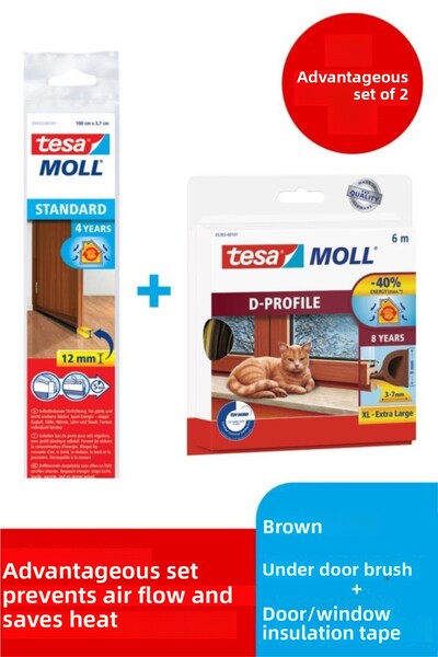 Tesa Moll D-profile Door Window Insulation Tape + Under Door Anti-Airflow Brush