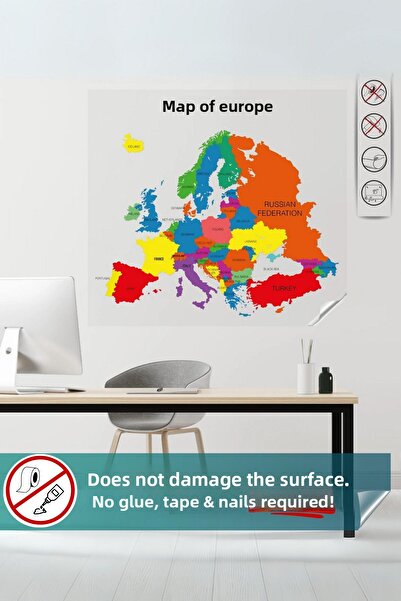 Pi Papers Europe Map, Non-Marking, Non-Adhesive Self-Retaining, Practical, Static Smart Paper Map