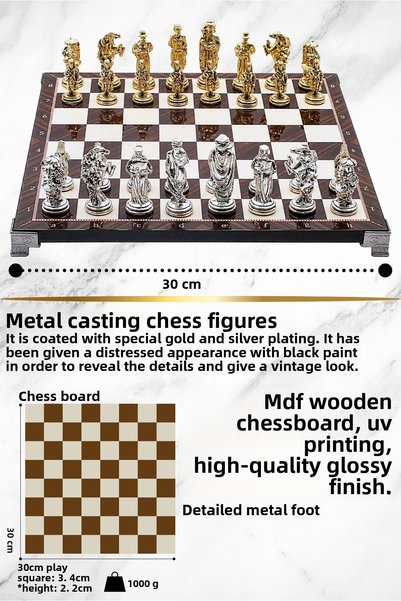 Cooper Chess مجموعة شطرنج معدنية منقوشة من خشب الجوز مقاس 30 سم مع شكل عثماني، مجموعة شطرنج هدية مزخرفة
