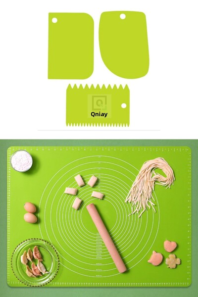 QNİAY Dough Set Set of 4 Silicone Scale Dough Rolling Mat + 3-Piece Dough Cutting Apparatus Spatula Dumpling Ravioli