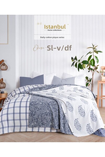 İyi Geceler İstanbul Indigo Single Printed 100% Cotton - Single Pique Motif 160x240