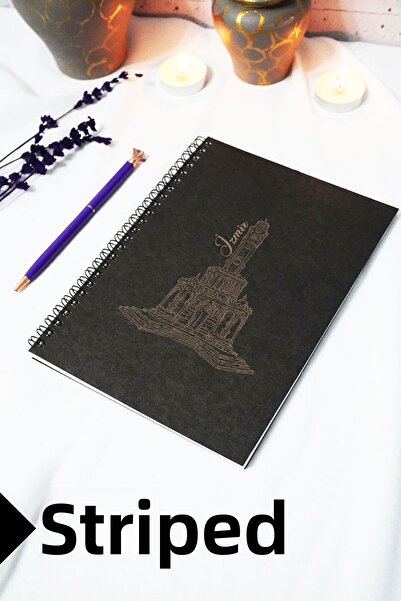 markcat دفتر ملاحظات A5 بغطاء كرافت أسود بطابع إزمير - دفتر ملاحظات مسطر - 60...