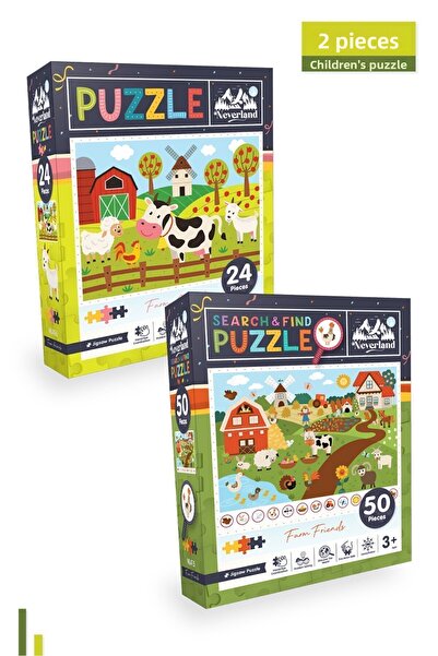 Neverland 2-Piece Children's Puzzle - 24 Pieces of Farm Animals and 50 Pieces...