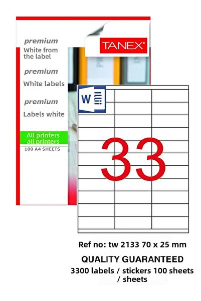 Tanex Компютърен етикет Tw-2133 70x25 мм 100 броя Лазерен етикет 1 опаковка Е...