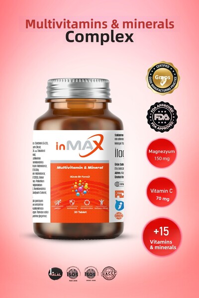 inMAX مكمل معدني متعدد الفيتامينات (دعم المناعة) تركيبة مركبة 30 قرصًا للنساء...