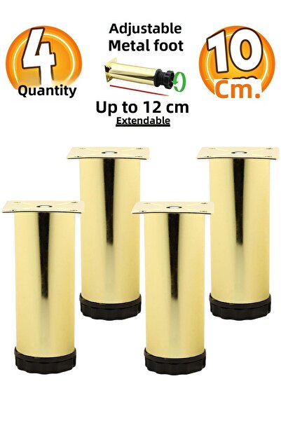Badem10 Adjustable Cabinet Furniture Sofa Base Metal Support Riser Leg 10 cm Gold Legs 4 Pieces