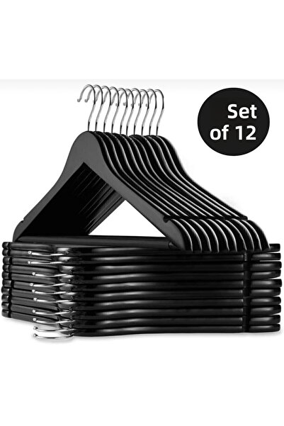 Blueeslife 12 bucăți - plastic cu aspect de lemn A Umerașe pentru haine negre de calitate