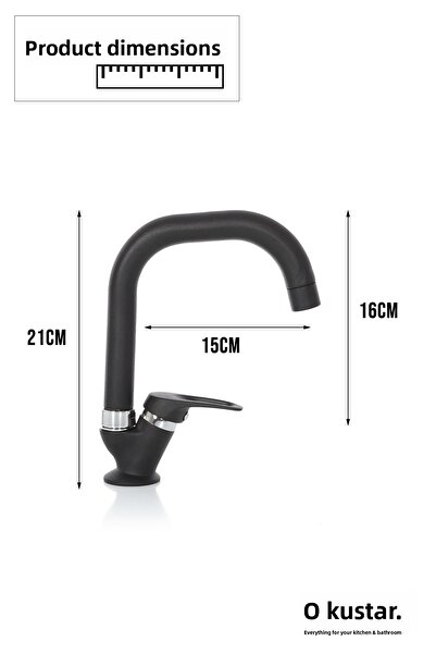 KUSTAR Short Corner Delta Spout Single Water Inlet Matte Black Mix Sink Faucet on Off Faucet