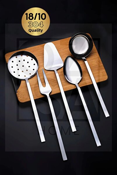 ÖzSa Home 5 Pieces 18/10 Stainless Steel 304 Quality Presentation Serving Set Ladle Colander Spoon Spatula Fork Set