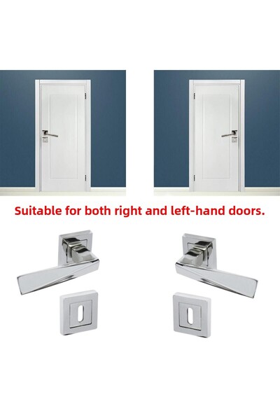 Badem10 Set uși de cameră cu rozetă pătrată din nichel satinat Penta - 1 set (2 mânere + 2 rozete + fier de conectare)