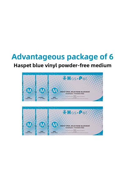 Has-Pet هاسبيت فينيل أزرق خالي من البودرة متوسط ​​6 عبوات مفيدة
