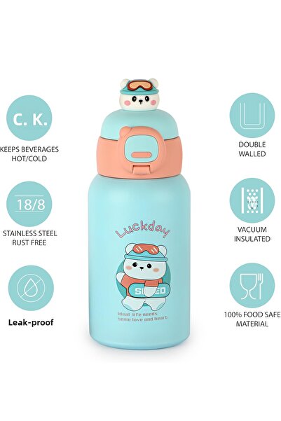 CNSZ Green Flask Thermos Sporty - with Straw, Double Layer, Both Warm and Cold Preservation