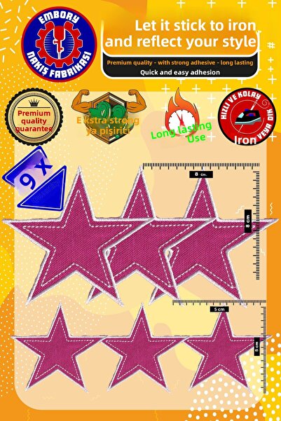 Embory Iron-On Applique Patch, Pink Star (6 Pcs) Iron-On Embroidery Woven App...