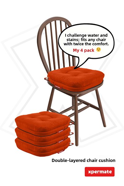 XPERMATE Pernă pentru scaun cu două straturi, 4 bucăți, husă lavabilă cu fermoar, rezistentă la apă și ulei, 42x42x8 țiglă